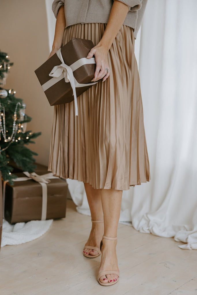 Champagne Pleated Midi Skirt