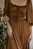 Satin Midi Dress With Bow Details - Brown