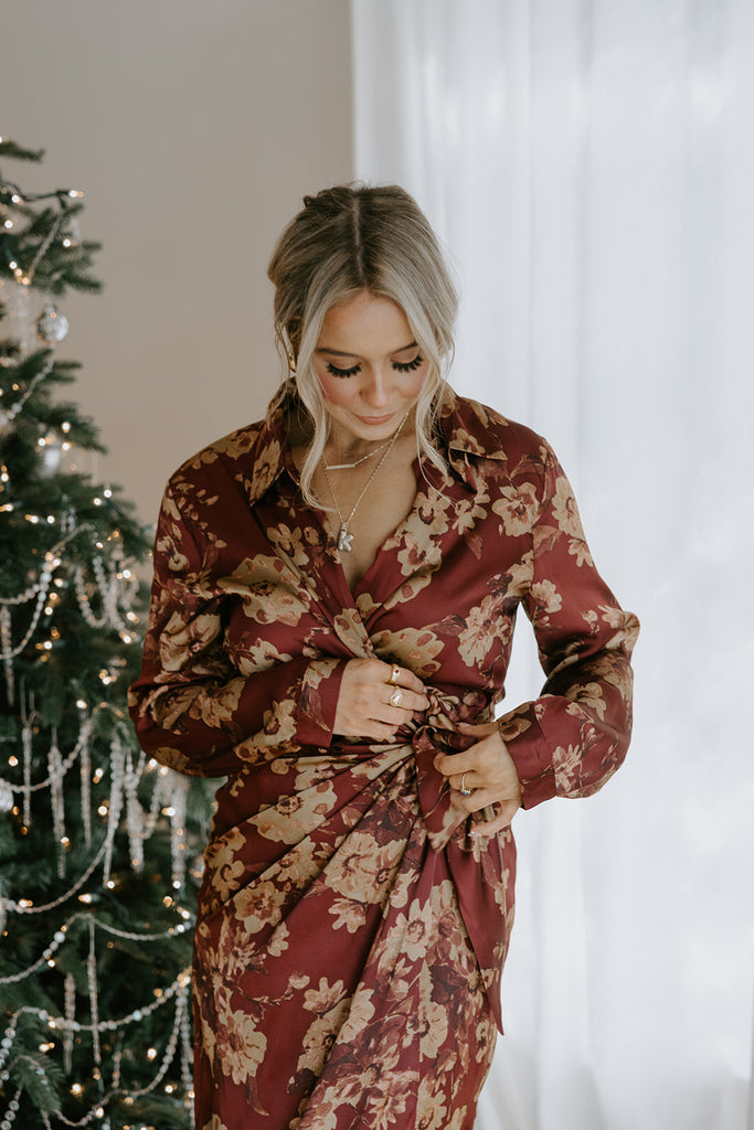 Merlot Floral Wrap Dress