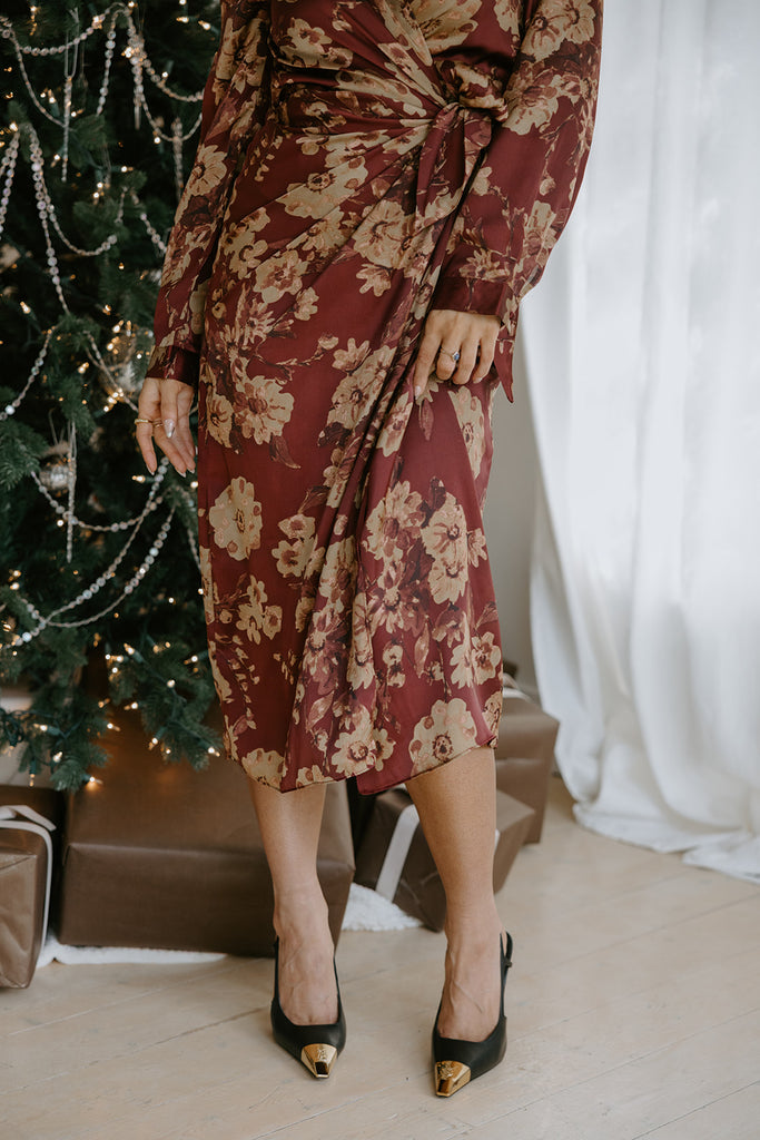 Merlot Floral Wrap Dress