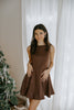Faux Suede Fit And Flare Dress - Cognac