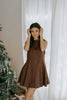 Faux Suede Fit And Flare Dress - Cognac