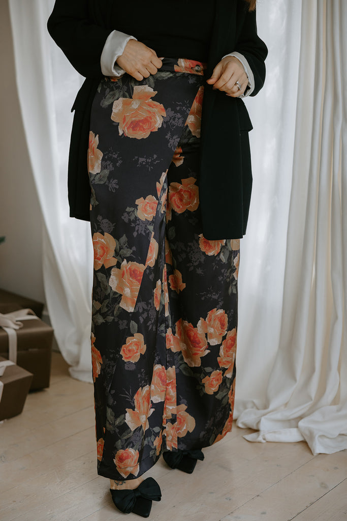 Satin Floral Dress Pant