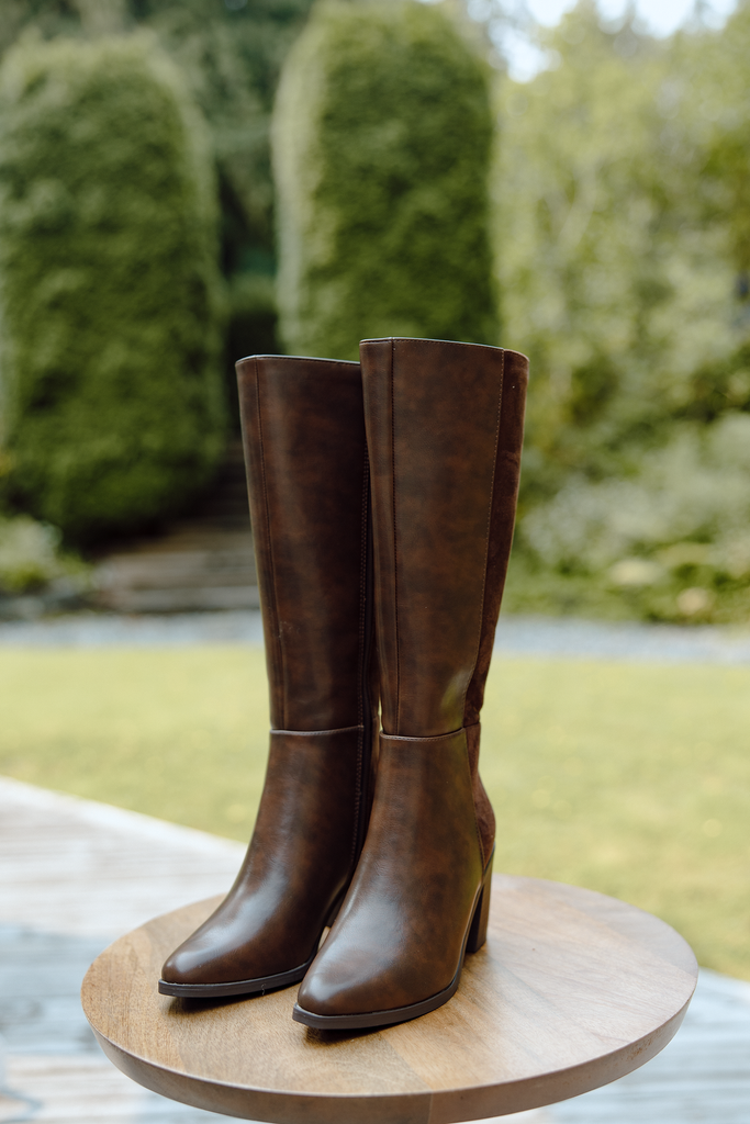 Mixed Material Boots - Brown