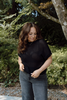 Crochet Knit Short Sleeve Sweater - Black