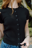Scalloped Short Sleeve Cardigan - Black