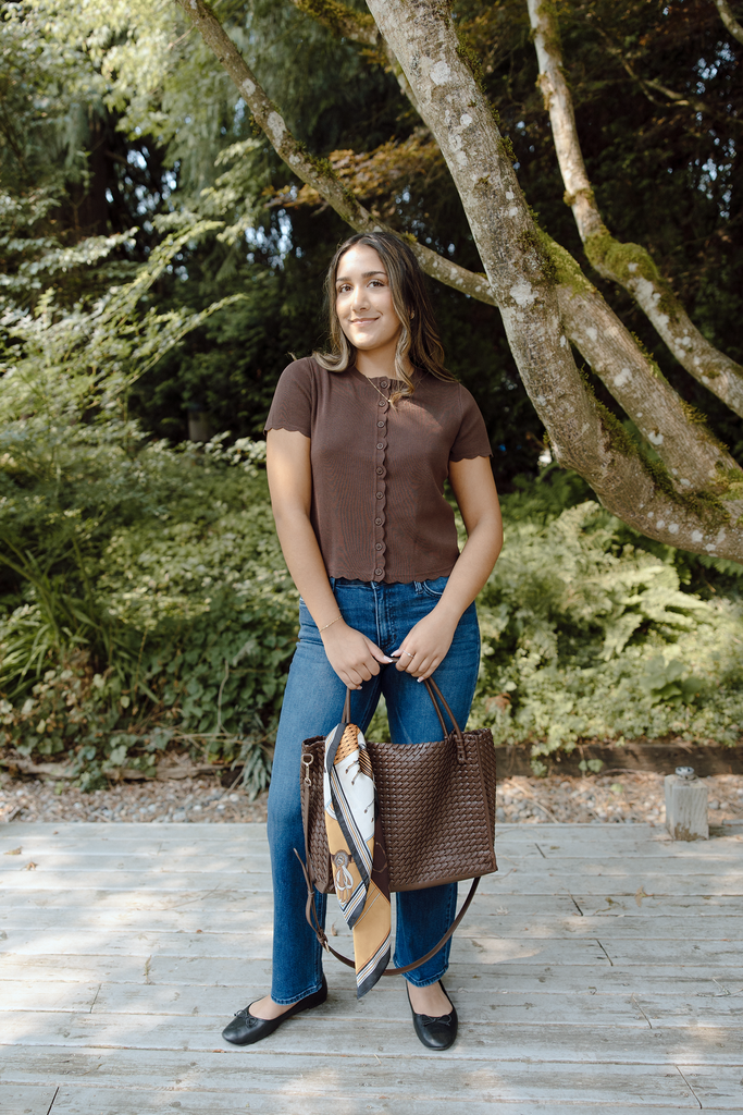 Scalloped Short Sleeve Cardi - Brown