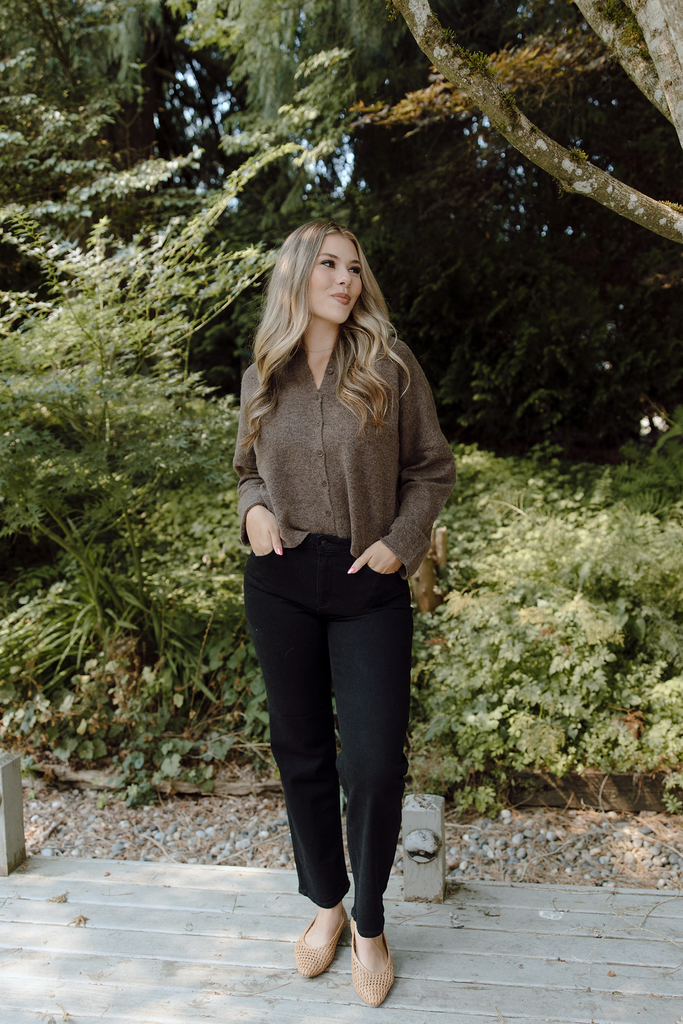 Lightweight Button Up Cardi - Dark Brown