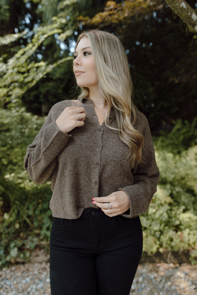 Lightweight Button Up Cardi - Dark Brown