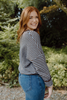 Stripe Raw Edge Button Up Cardigan - Brown/Blue