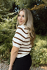 Striped Knit Short Sleeve Cardi - Mocha