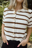Striped Knit Short Sleeve Cardi - Mocha