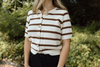 Striped Knit Short Sleeve Cardi - Mocha