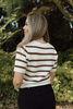 Striped Knit Short Sleeve Cardi - Mocha