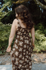 Floral Midi Dress with Front Ties - Brown