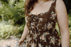 Floral Midi Dress with Front Ties - Brown