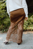 Asymmetrical Lace Trim Skirt - Brown