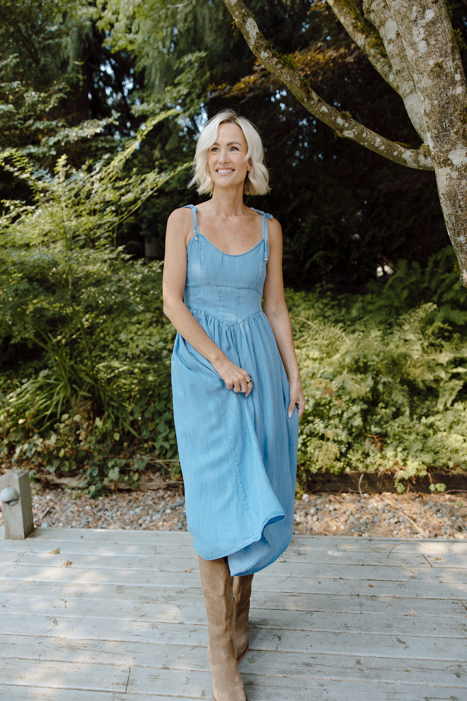 Corset Style Midi Dress - Light Blue