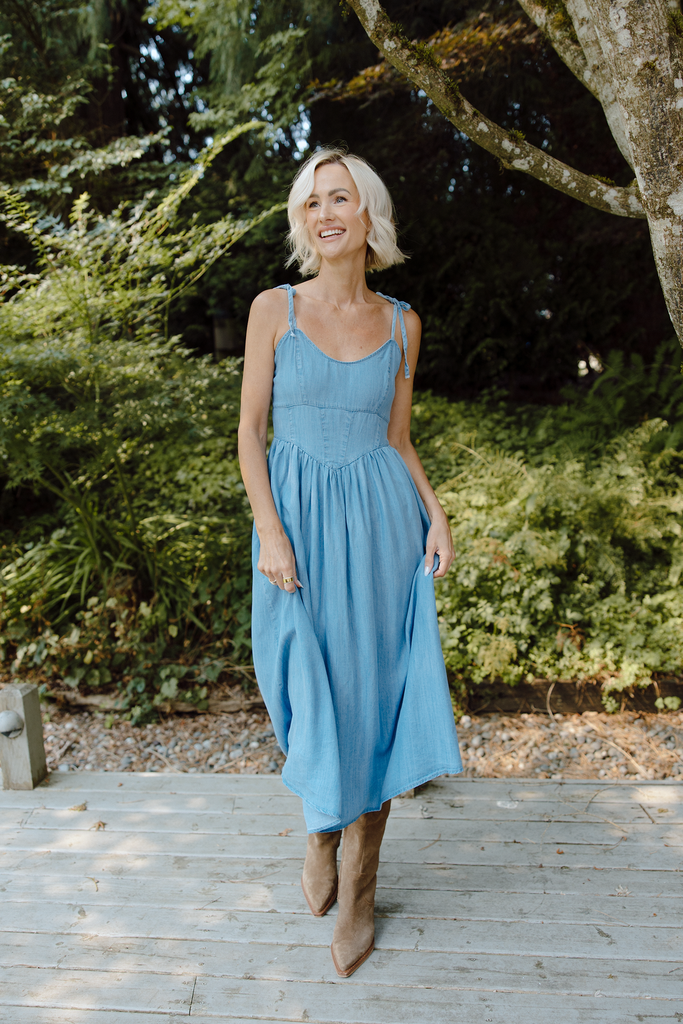 Corset Style Midi Dress - Light Blue