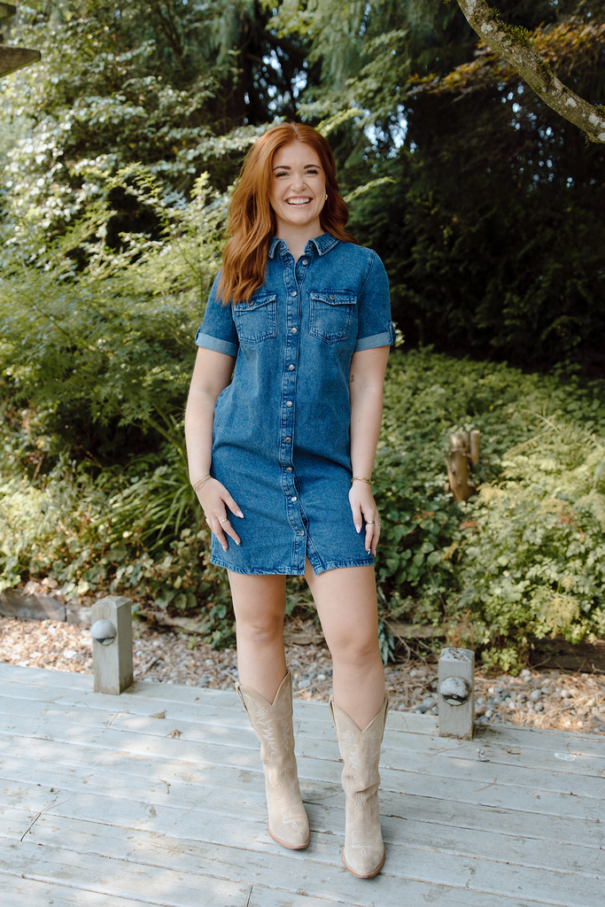 Short Denim Dress - Medium Blue