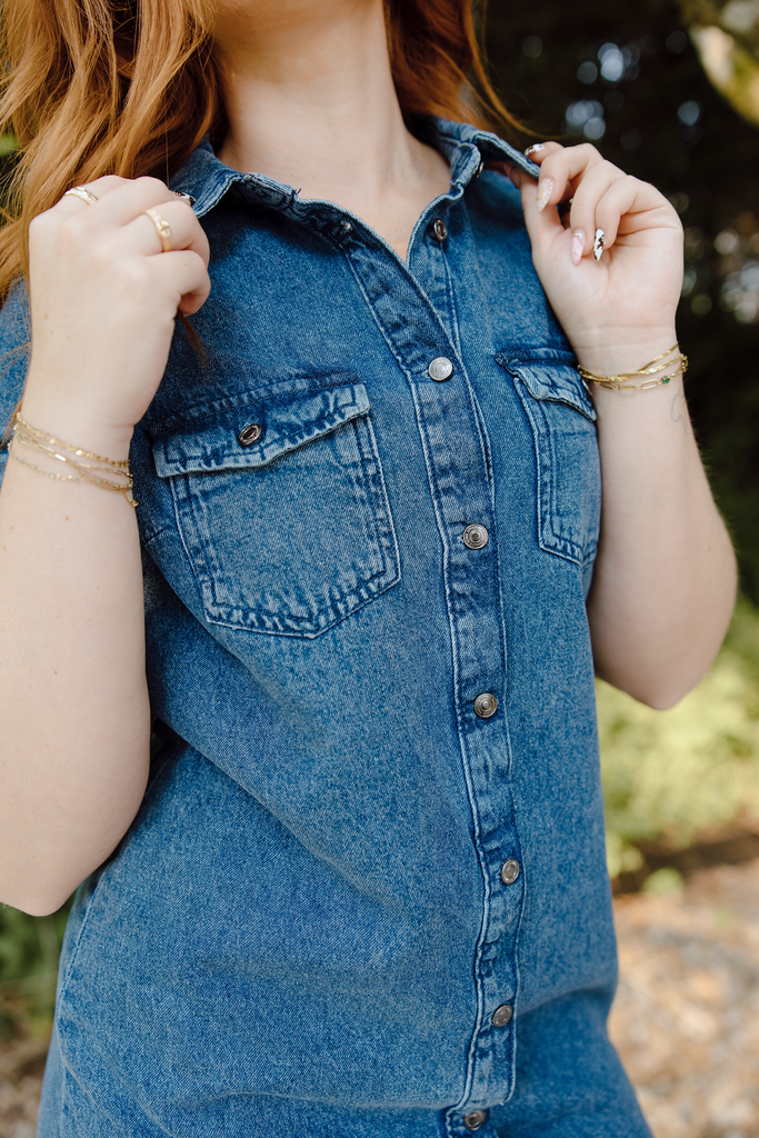 Short Denim Dress - Medium Blue