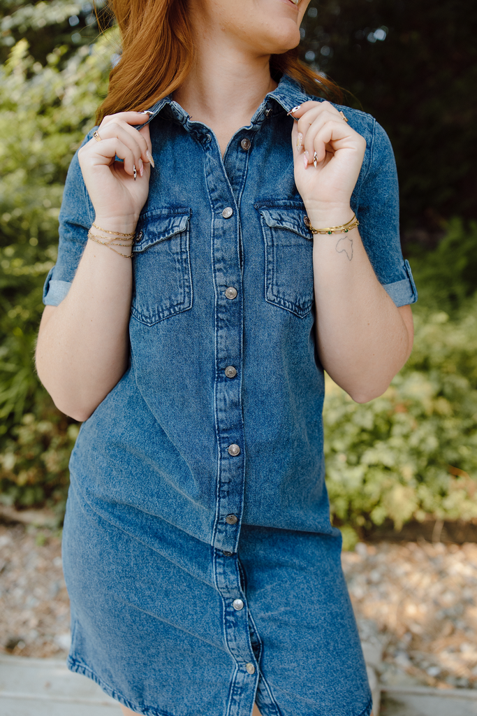 Short Denim Dress - Medium Blue