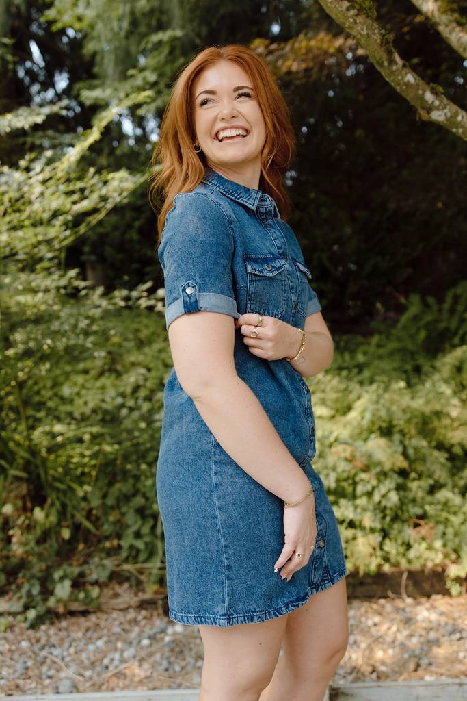 Short Denim Dress - Medium Blue