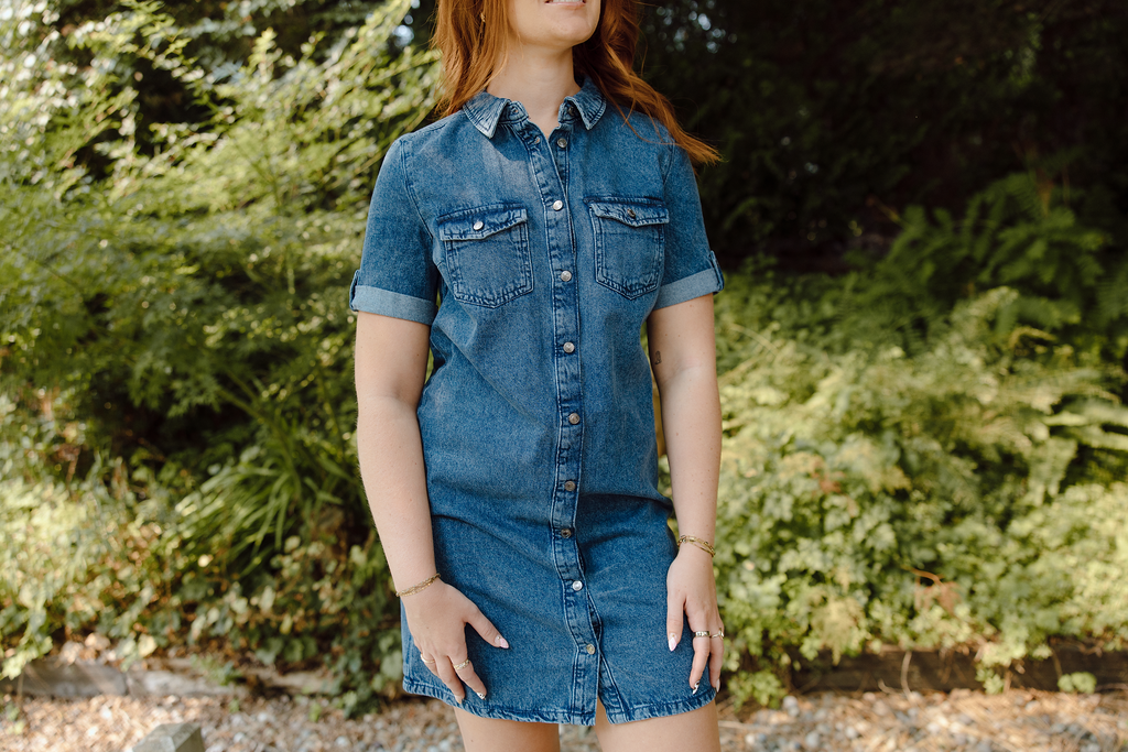 Short Denim Dress - Medium Blue