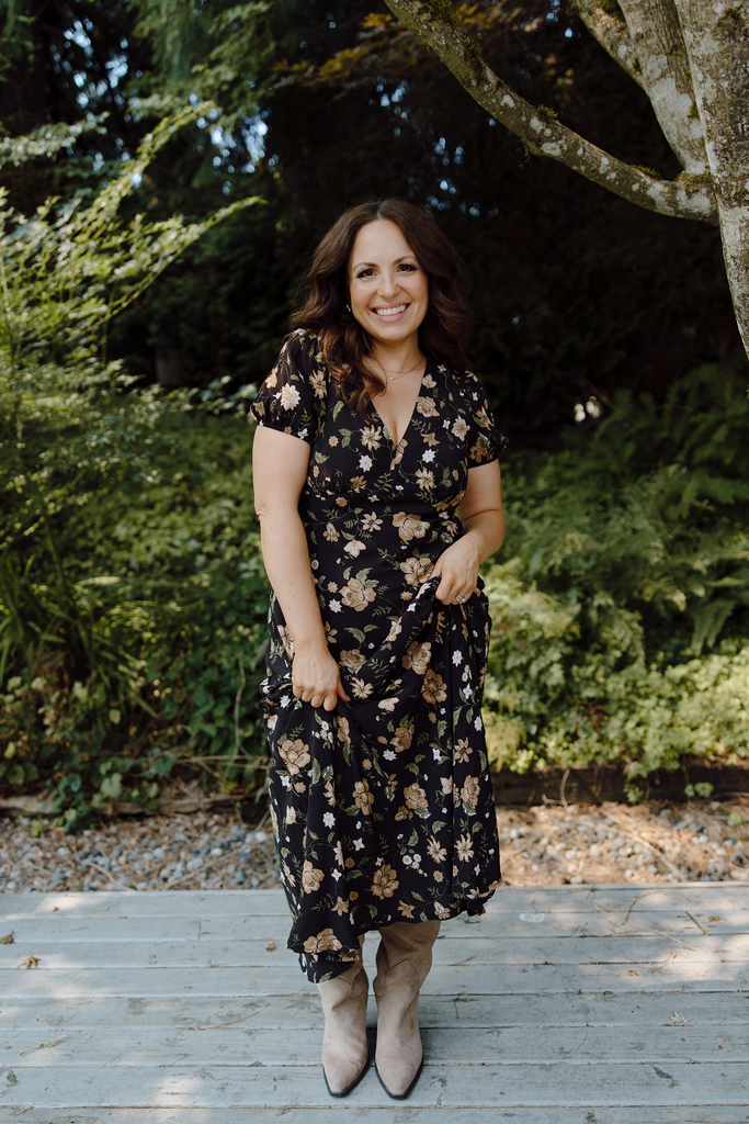 Fall Floral Midi Dress - Black