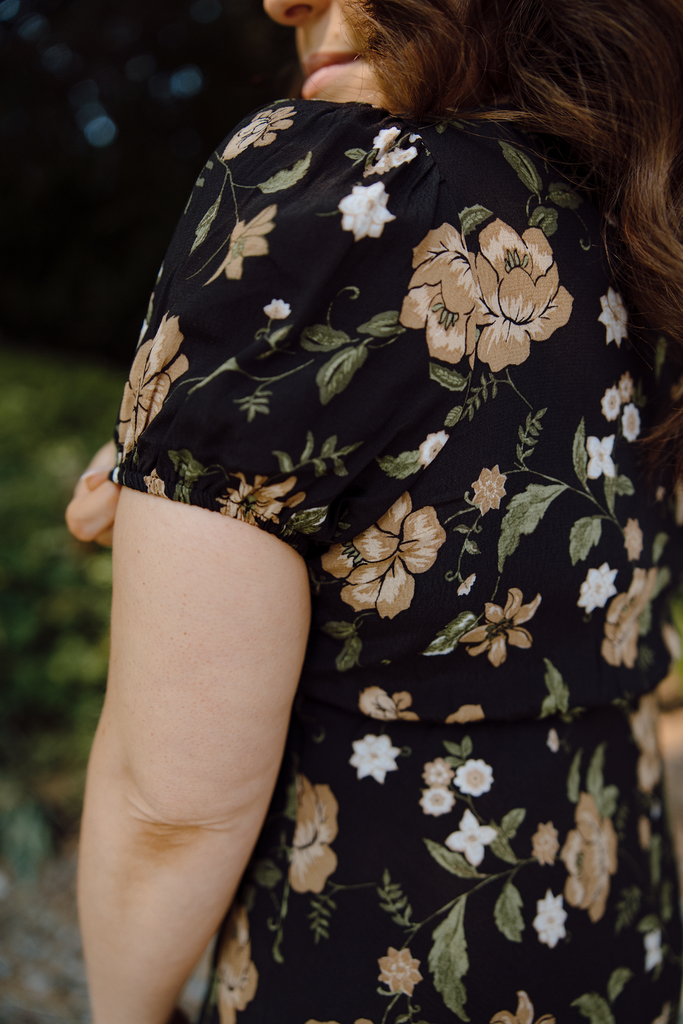 Fall Floral Midi Dress - Black