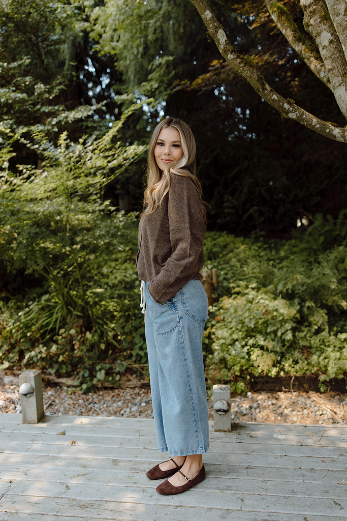Drawstring Washed Wide Leg Pant - Denim