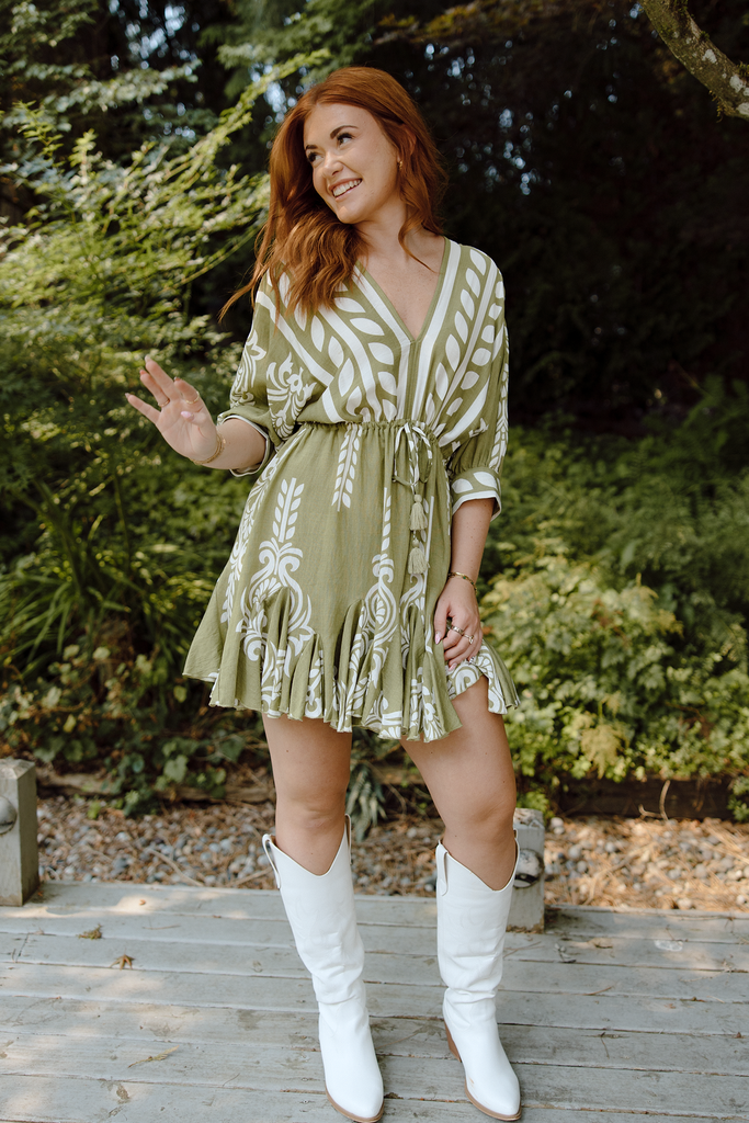 Dolman Sleeve Dress - Green/White