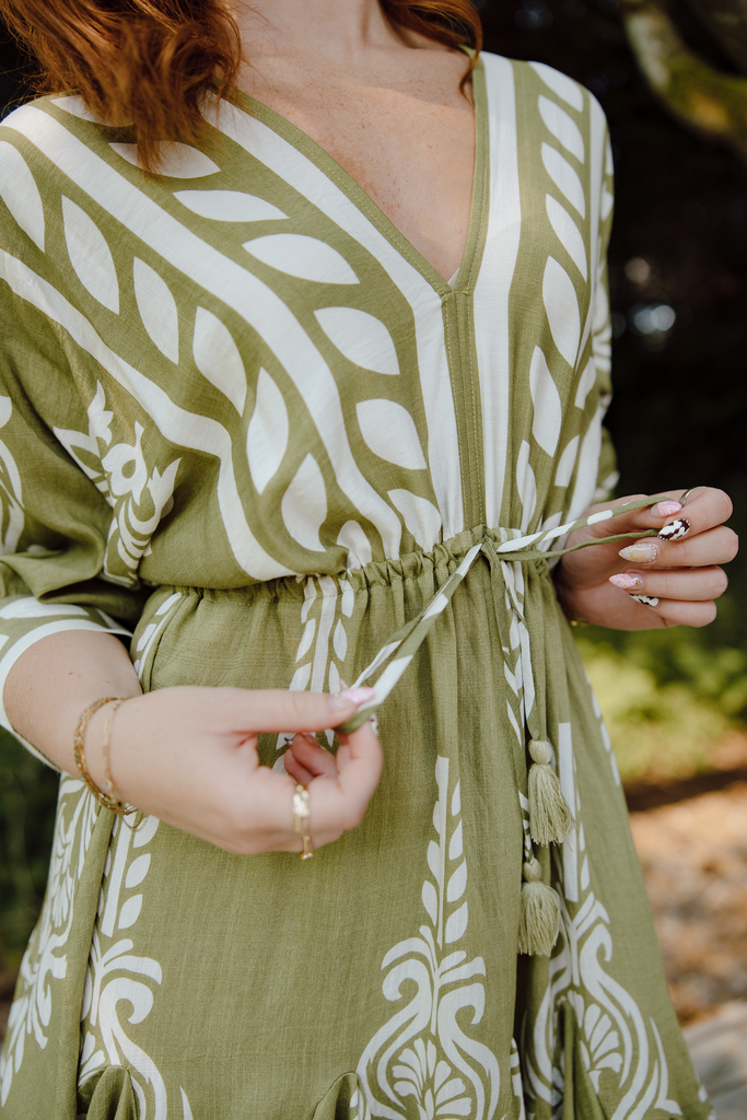 Dolman Sleeve Dress - Green/White