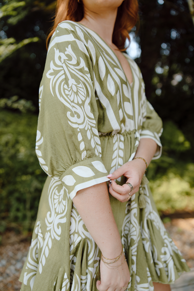 Dolman Sleeve Dress - Green/White