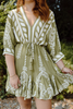 Dolman Sleeve Dress - Green/White