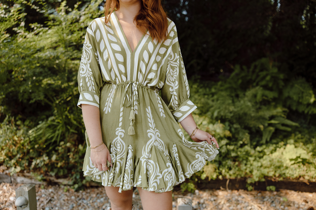 Dolman Sleeve Dress - Green/White