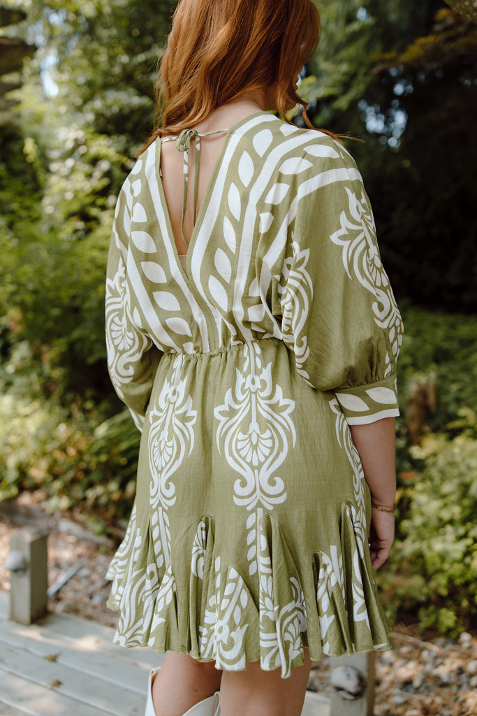Dolman Sleeve Dress - Green/White