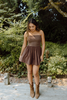 Strapless Mixed Material Dress - Brown