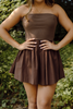 Strapless Mixed Material Dress - Brown