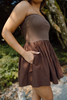 Strapless Mixed Material Dress - Brown