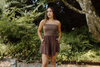Strapless Mixed Material Dress - Brown