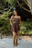 Strapless Mixed Material Dress - Brown