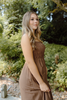 Smocked Thin Strap Midi - Brown