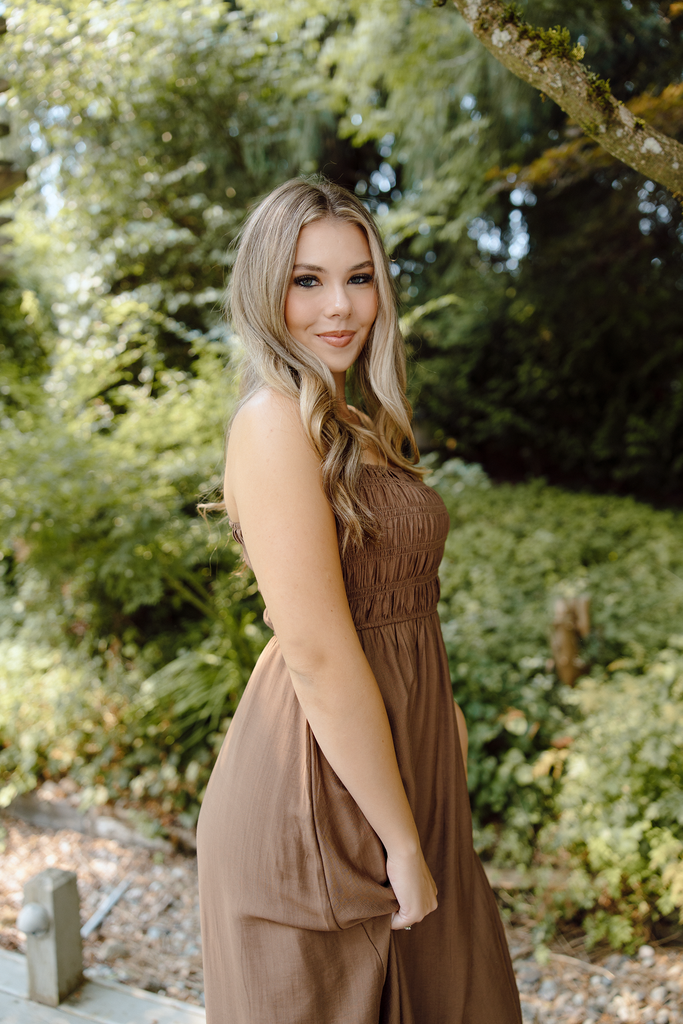 Smocked Thin Strap Midi - Brown