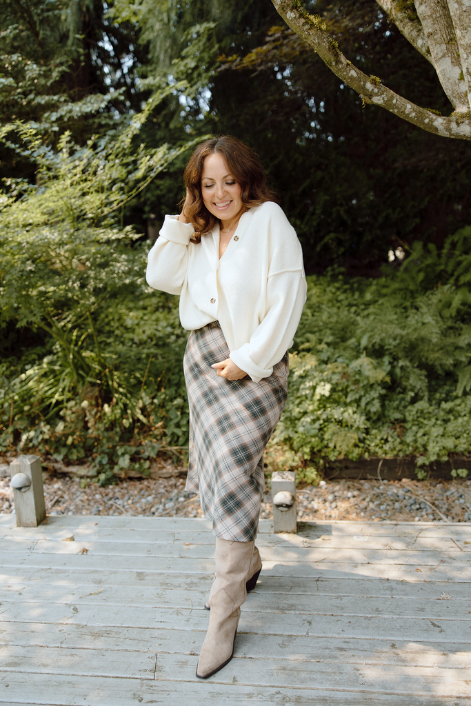 Plaid Print Mini Skirt - Green/Brown