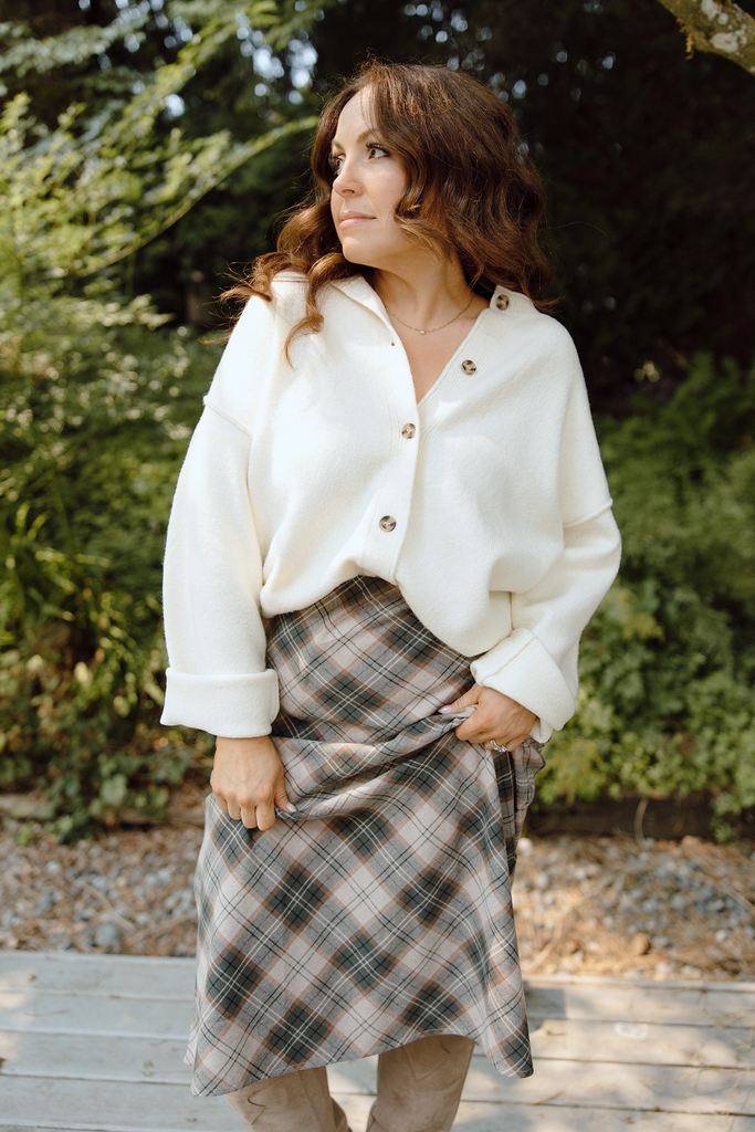 Plaid Print Mini Skirt - Green/Brown