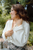 Button Up Cardigan with Exposed Seam - Cream
