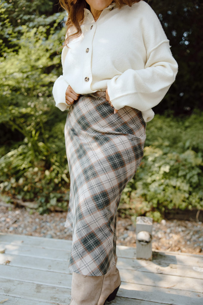 Plaid Print Mini Skirt - Green/Brown
