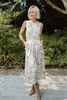 Floral Satin Sleeve Midi Dress - Olive