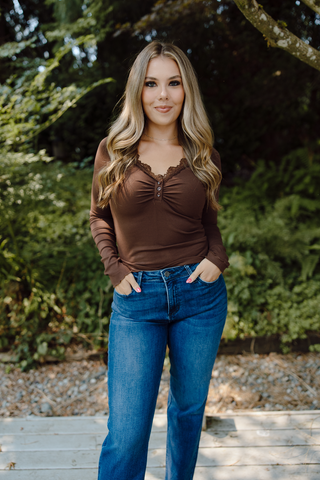 Lace Trim Henley - Olive